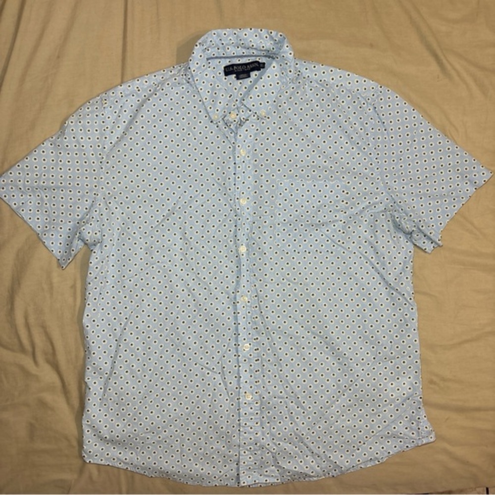 US Polo Assn. Short Sleeve Dot Print Button-Up‎ with Pocket Men's XL